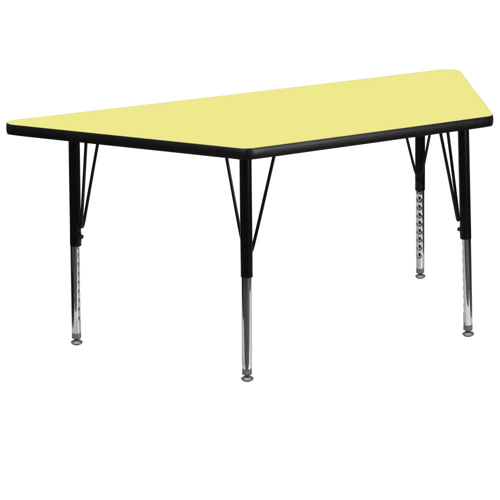 Flash Furniture Trapezoid Thermal Laminate Activity Table With Height-Adjustable Short Legs, 25-1/8inH x 29inW x 57inD, Yellow