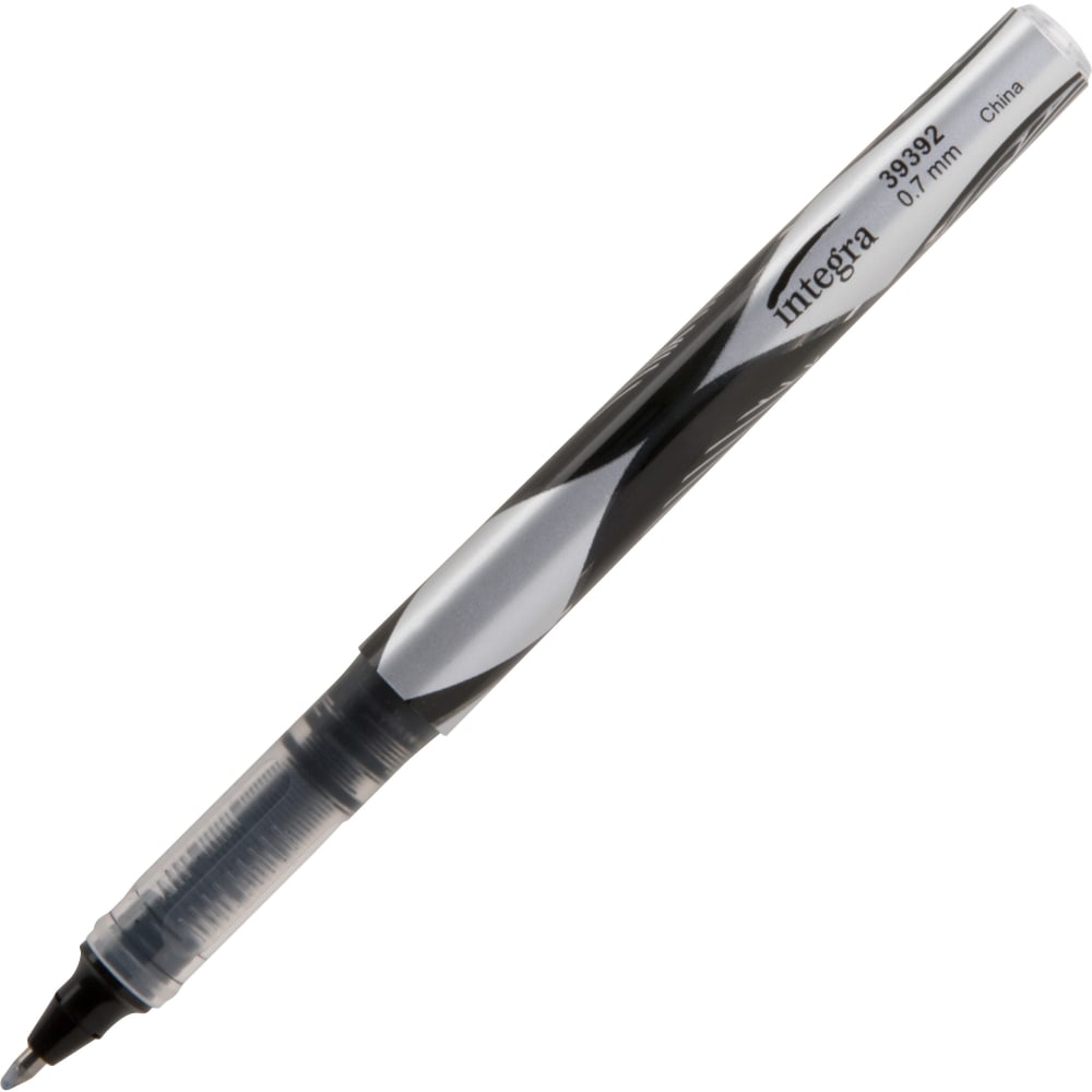 Integra Liquid Ink Rollerball Pens - Fine Pen Point - 0.7 mm Pen Point Size - Black - Black Barrel - 12 / Dozen