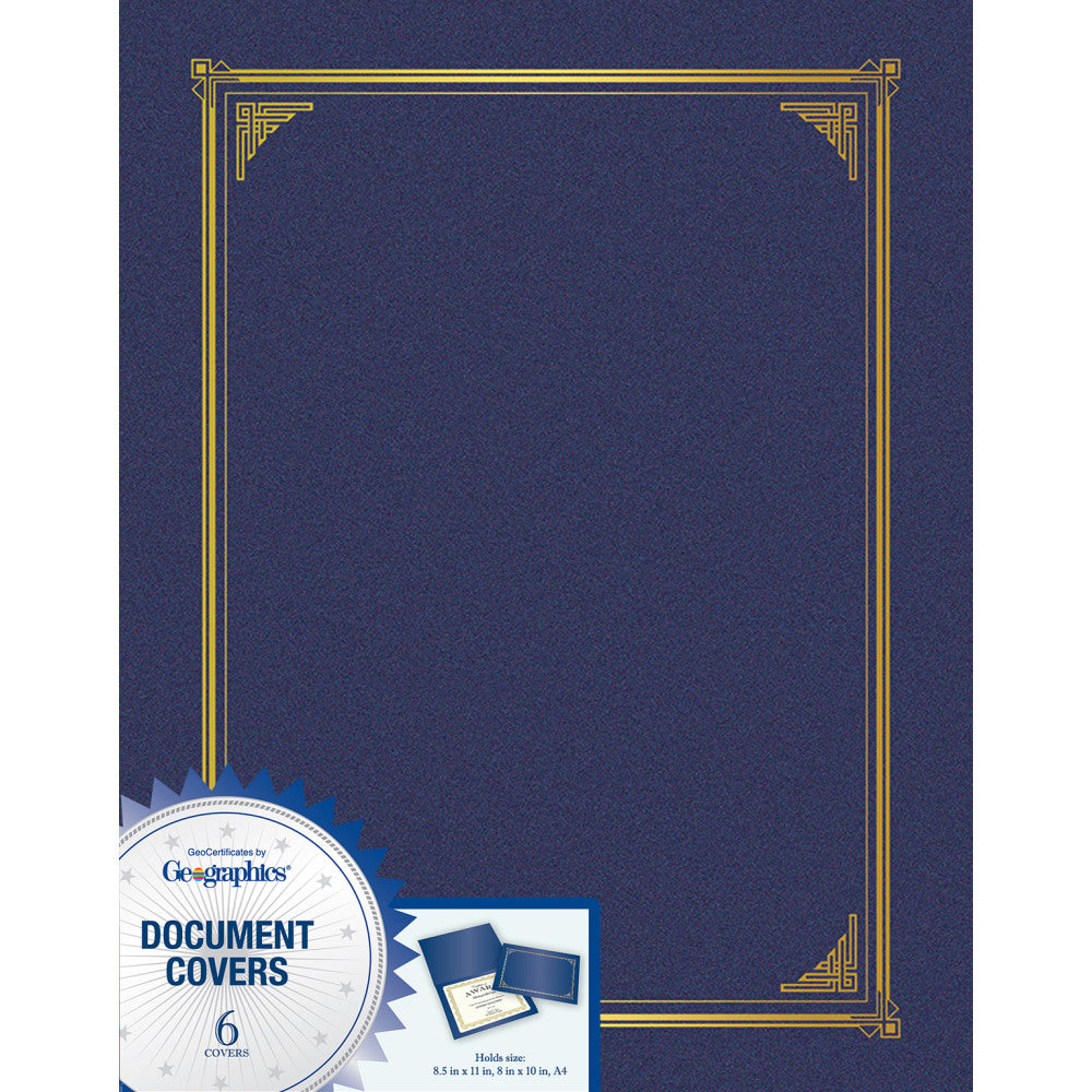 Geographics Award Certificate Gold Design Covers, Letter Size (8 1/2in x 11in), 30% Recycled, Metallic Blue, Pack Of 6