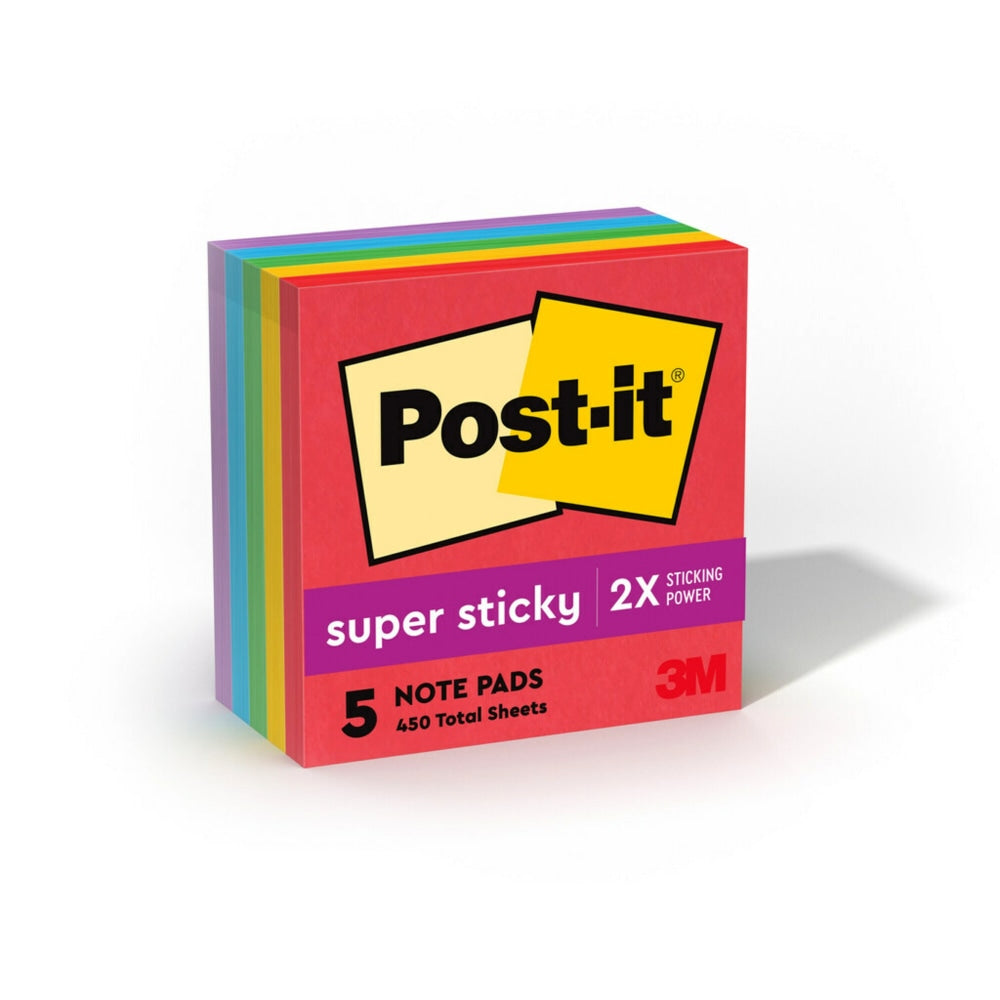 Post-it Super Sticky Notes, 3 in x 3 in, 5 Pads, 90 Sheets/Pad, 2x the Sticking Power, Playful Primaries Collection