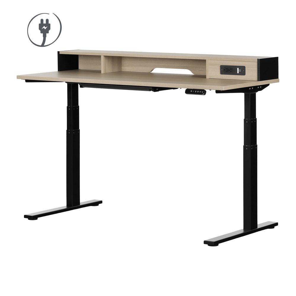 South Shore Kozack Electric 60inW Height-Adjustable Standing Desk, Soft Elm/Matte Black