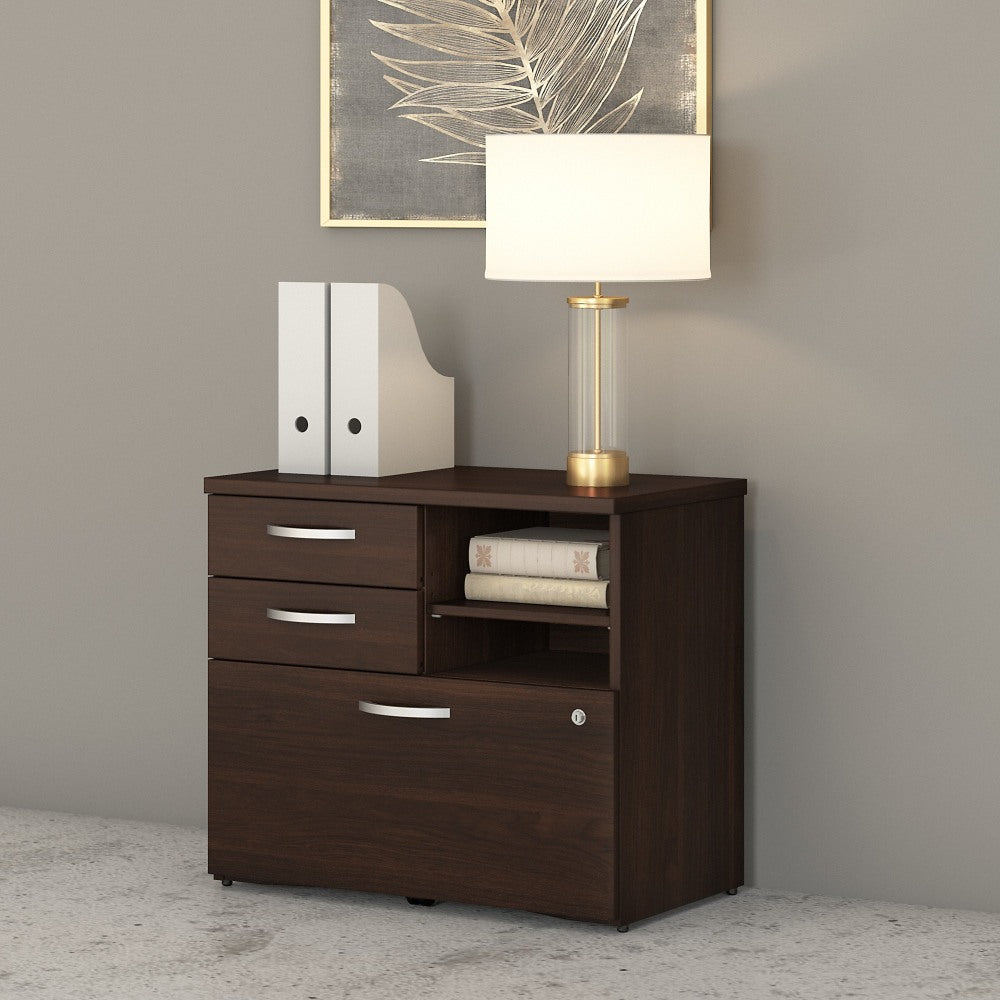 Bush Business Furniture Studio C 17inD Vertical File Cabinet With Drawers and Shelves, Black Walnut, Delivery