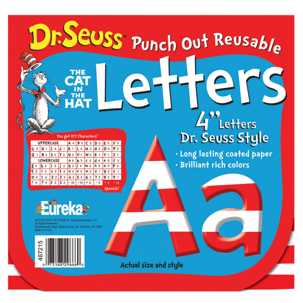 Eureka Reusable Paper Punch-Out Deco Letters, 4in, Dr. Seuss Stripes, Set Of 3 Packs