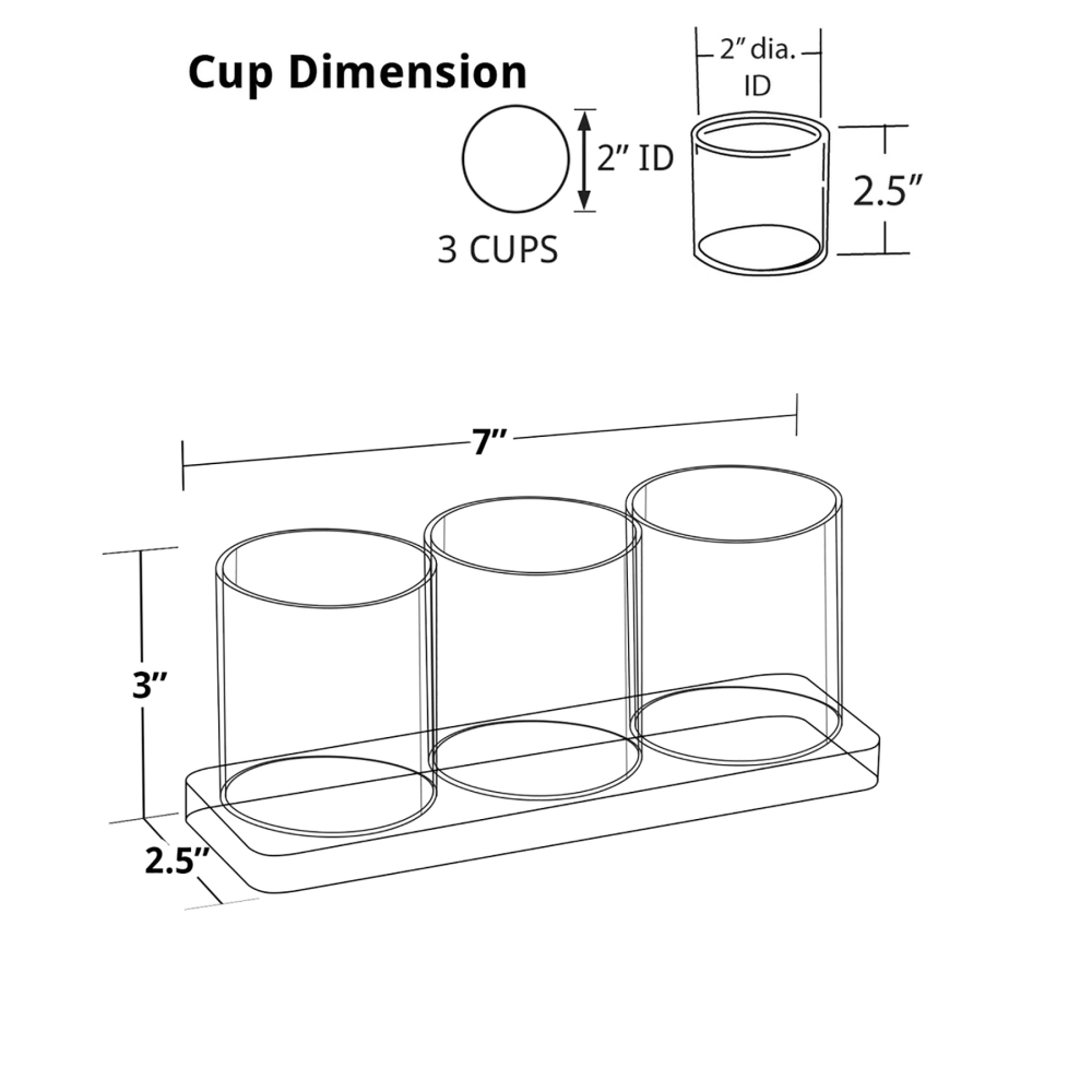 Azar Displays Acrylic Deluxe 3-Cup Holder, 3inH x 7inW x 2-1/2inD, Clear