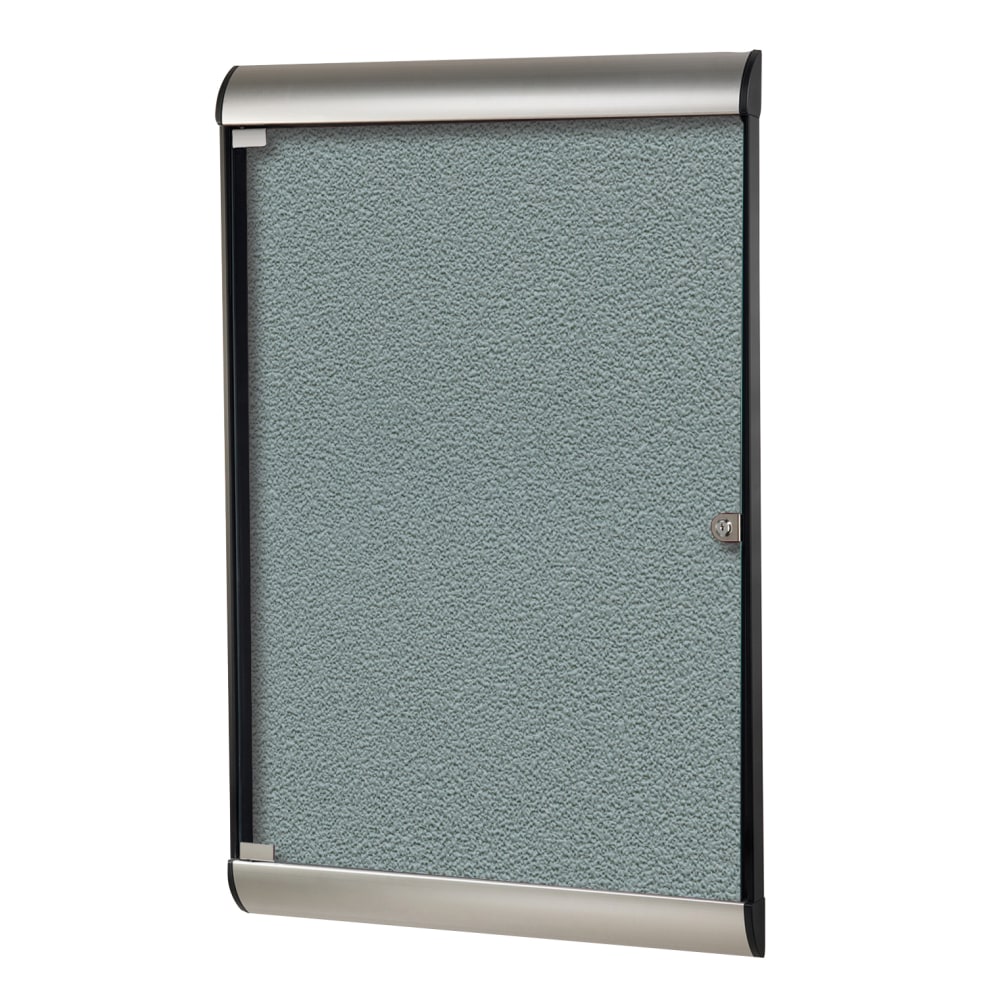 Ghent Silhouette 1-Door Enclosed Bulletin Board, Vinyl, 42-1/8in x 27-3/4in, Stone, Satin Black Aluminum Frame