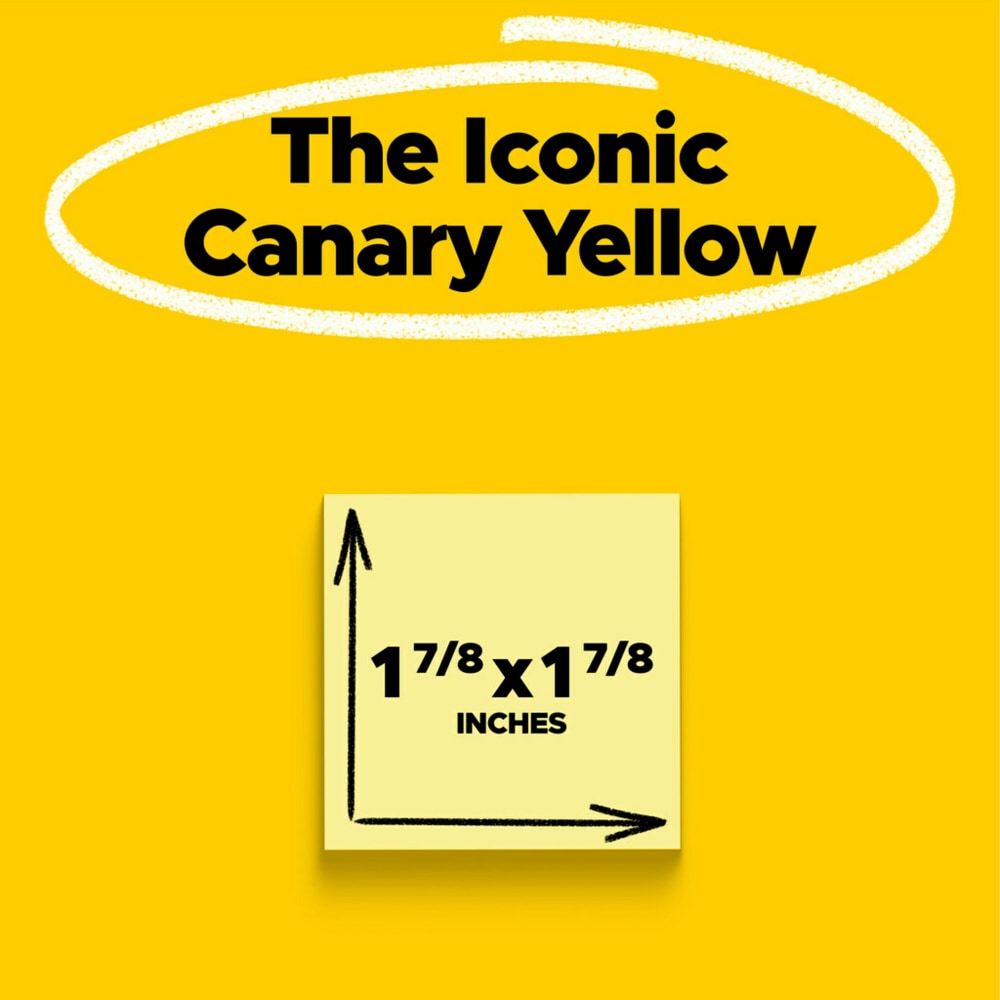 Post-it Super Sticky Notes, 1 7/8 in x 1 7/8 in, 10 Pads, 90 Sheets/Pad, 2x the Sticking Power, Canary Yellow