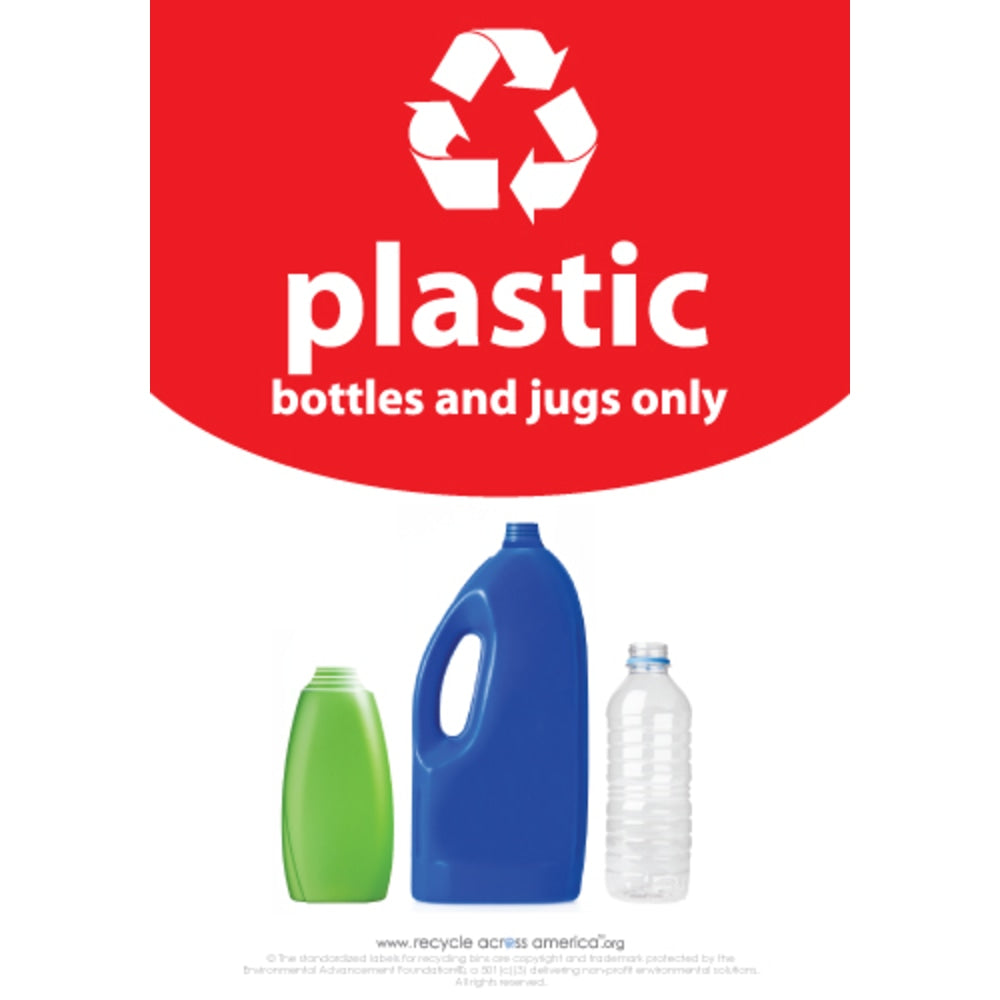 Recycle Across America Plastics Standardized Recycling Label, PLAS-1007, 10in x 7in, Red