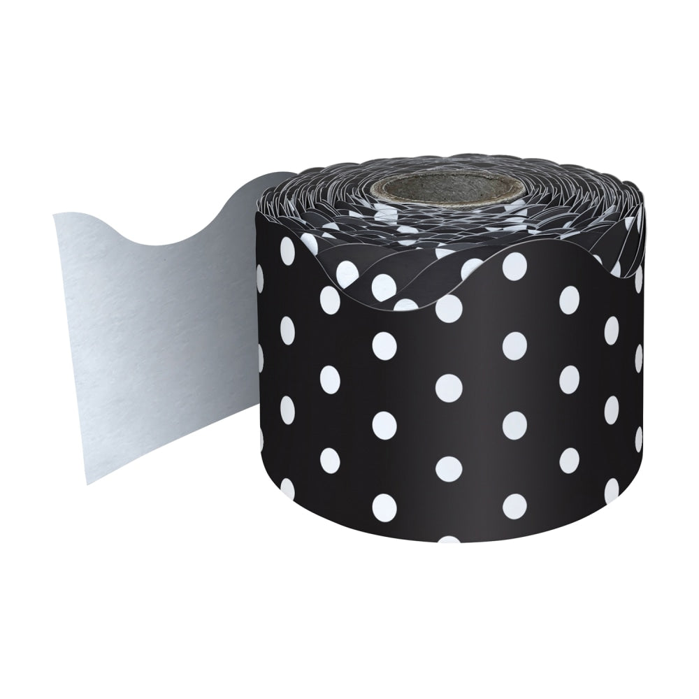 Carson Dellosa Education Rolled Scalloped Borders, Black/White Polka Dots, 65ft Per Roll, Pack Of 3 Rolls