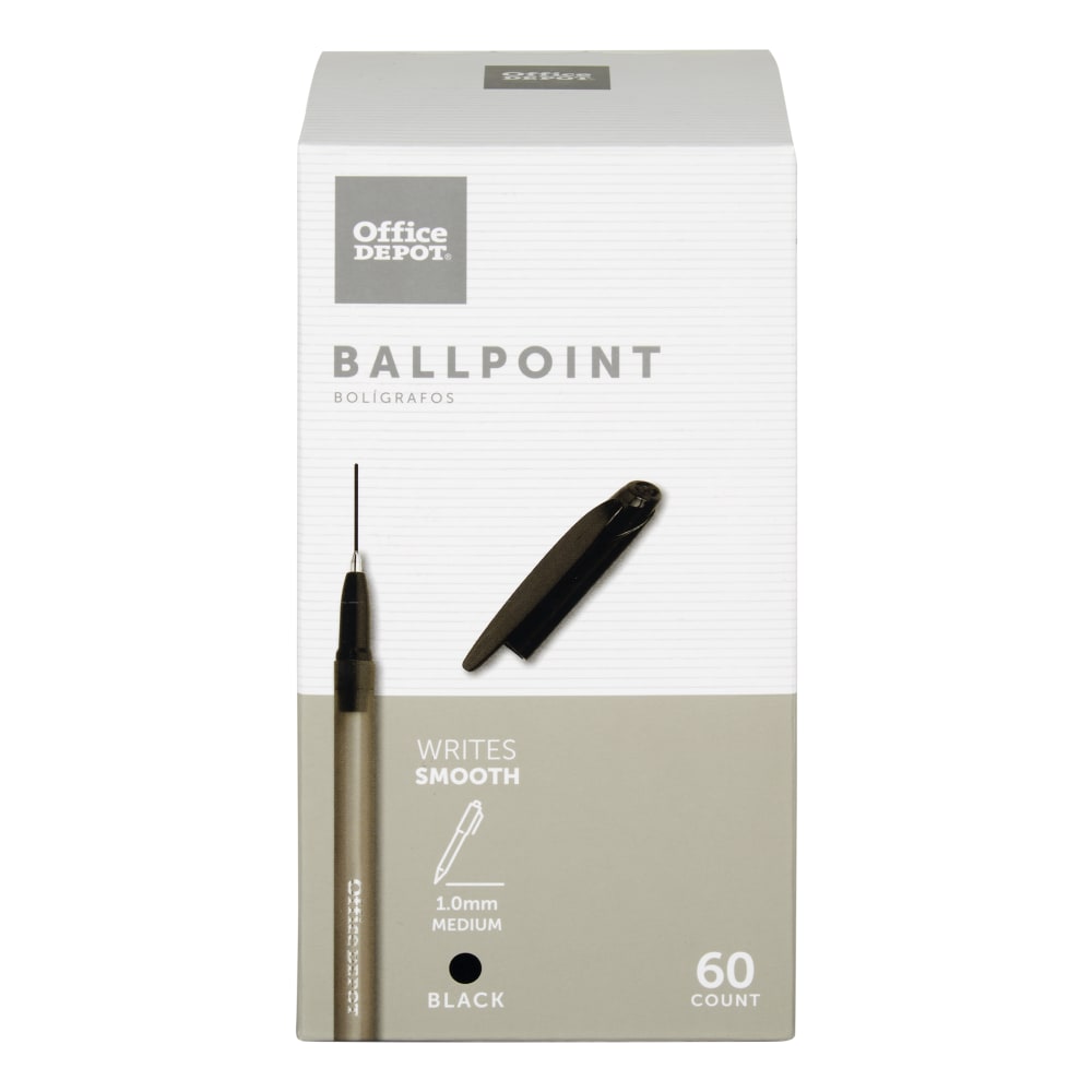 Office Depot Brand Ballpoint Stick Pens, Medium Point, 1.0 mm, Black Barrel, Black Ink, Pack Of 60 Pens