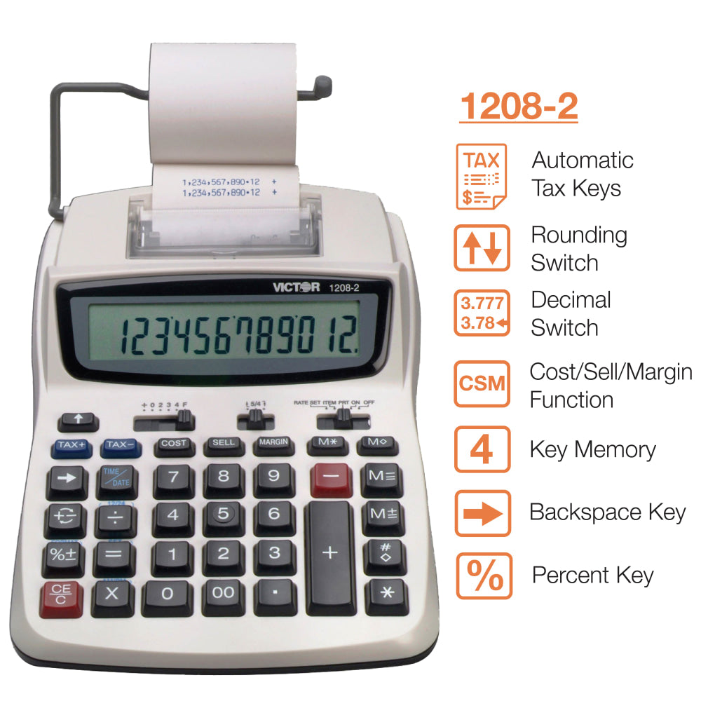 Victor 1208-2 Compact Commercial Printing Calculator