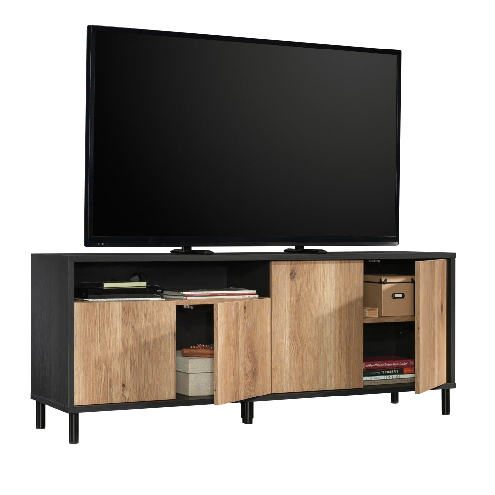 Sauder Acadia Way Credenza Entertainment Center, 23-1/2inH x 59inW x 15-1/2inD, Raven Oak/Timber Oak