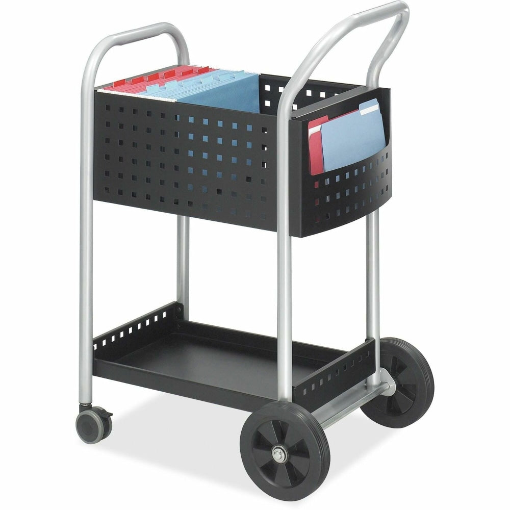 Safco Scoot Mail Cart, 40 1/2inH x 22inW x 27inD, Silver/Black