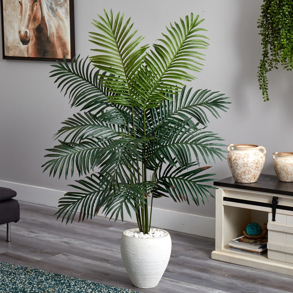 Nearly Natural Paradise Palm 66inH Artificial Tree With Planter, 66inH x 38inW x 26inD, Green/White