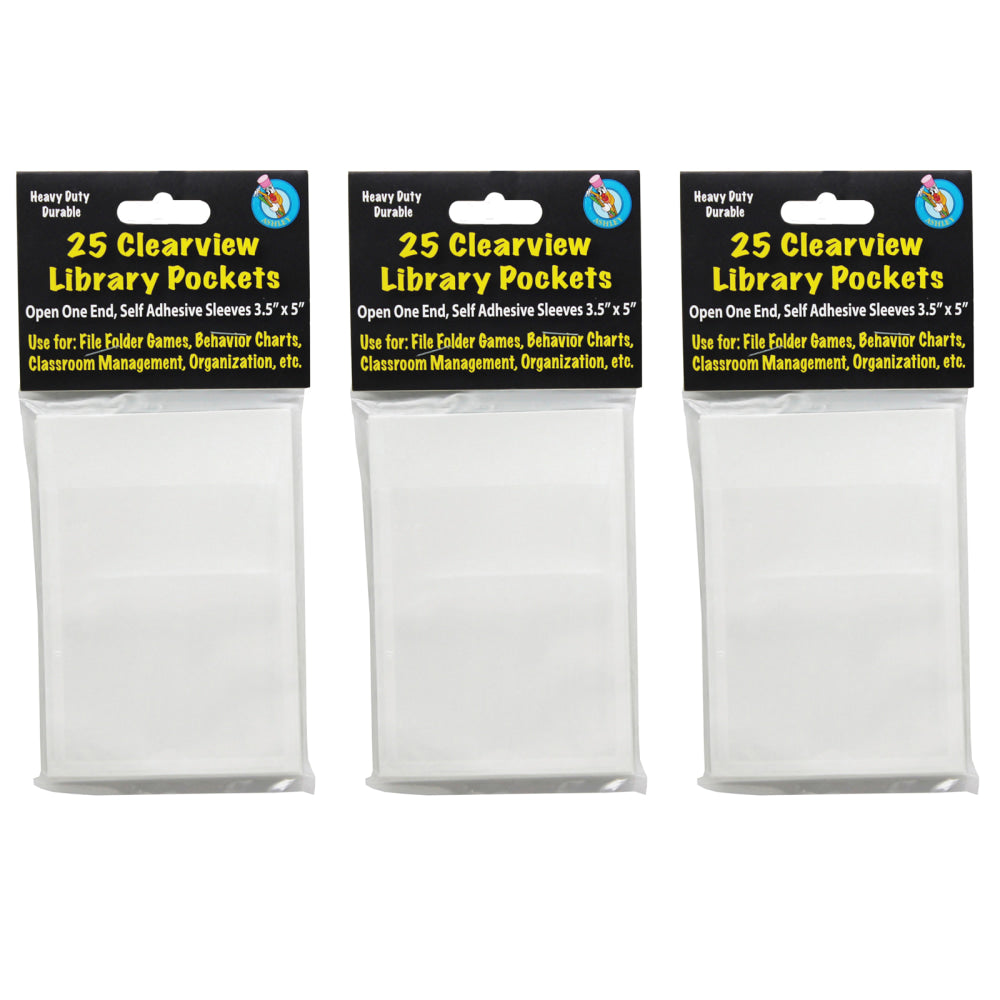 Ashley Productions Clear View Self-Adhesive Pockets, 3-1/2in x 5in, Clear, 25 Pockets Per Pack, Set Of 3 Packs