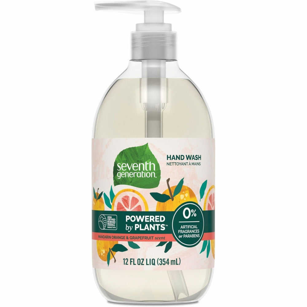 Seventh Generation Hand Wash - Mandarin Orange and Grapefruit ScentFor - 12 fl oz (354.9 mL) - Pump Bottle Dispenser - Hand - Orange - Rich Lather, Triclosan-free, Non-toxic, Dye-free, Bio-based, Phthalate-free - 8 / Carton