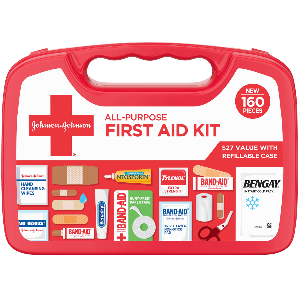 Johnson & Johnson All-Purpose Portable Compact Emergency First Aid Kit, 160 pieces