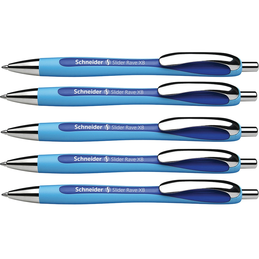 Schneider Rave Retractable Ballpoint Pen, ViscoGlide Ink, 1.4mm, Blue, Pack of 5