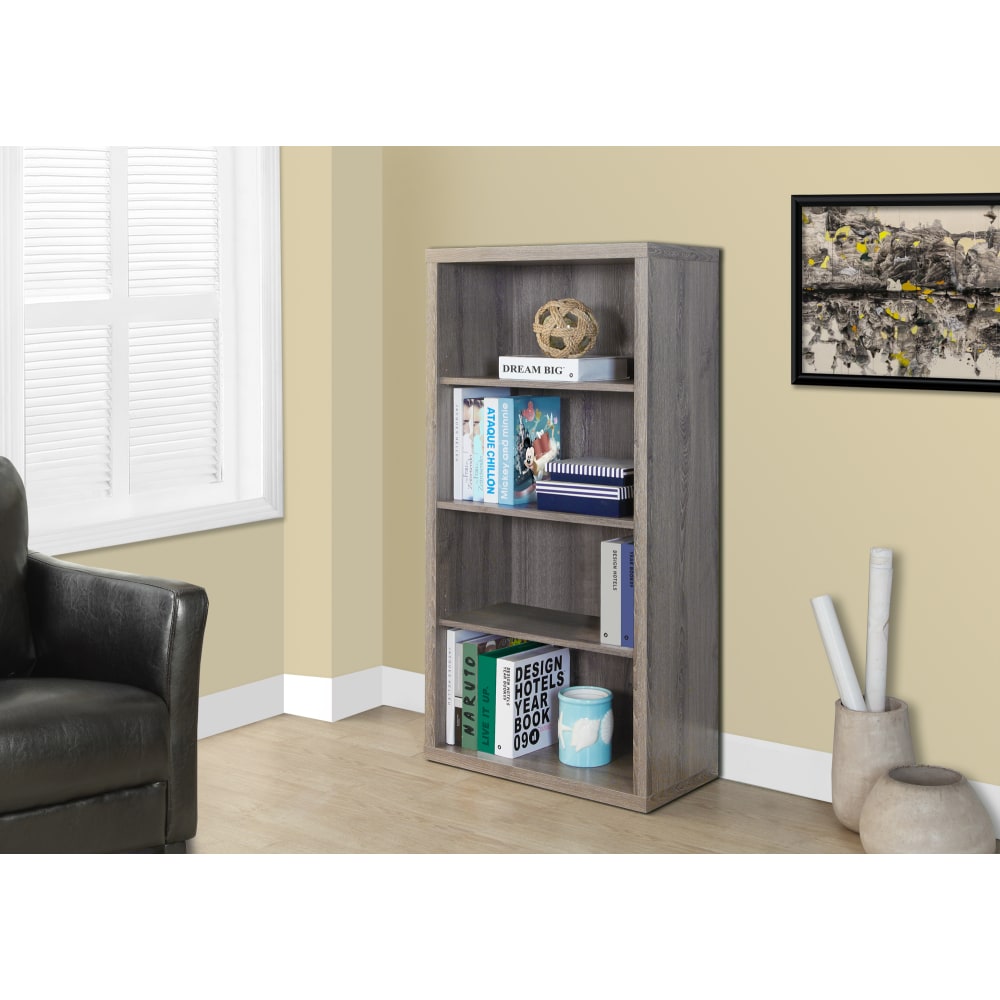 Monarch Specialties 48inH 3-Shelf Adjustable Bookcase, Dark Taupe