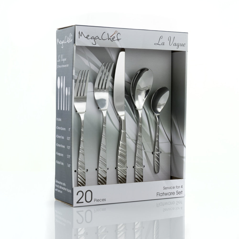 MegaChef La Vague 20-Piece Stainless-Steel Flatware Set, Silver