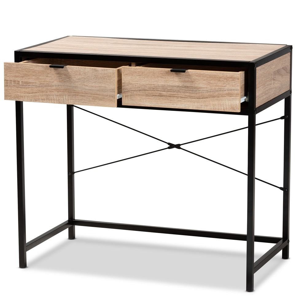 Baxton Studio Grayer 34inW Modern Industrial Writing Desk, Natural Brown/Black