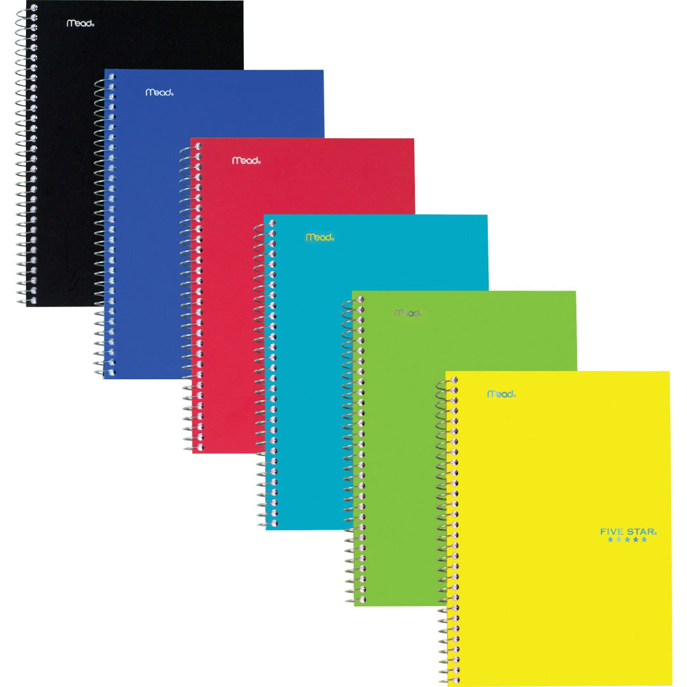 Mead Five Star Wire-Bound Notebooks, 9-1/2in x 6in, 2 Subject, College Ruled, 80 Sheets, Assorted Colors, Pack Of 6 Notebooks