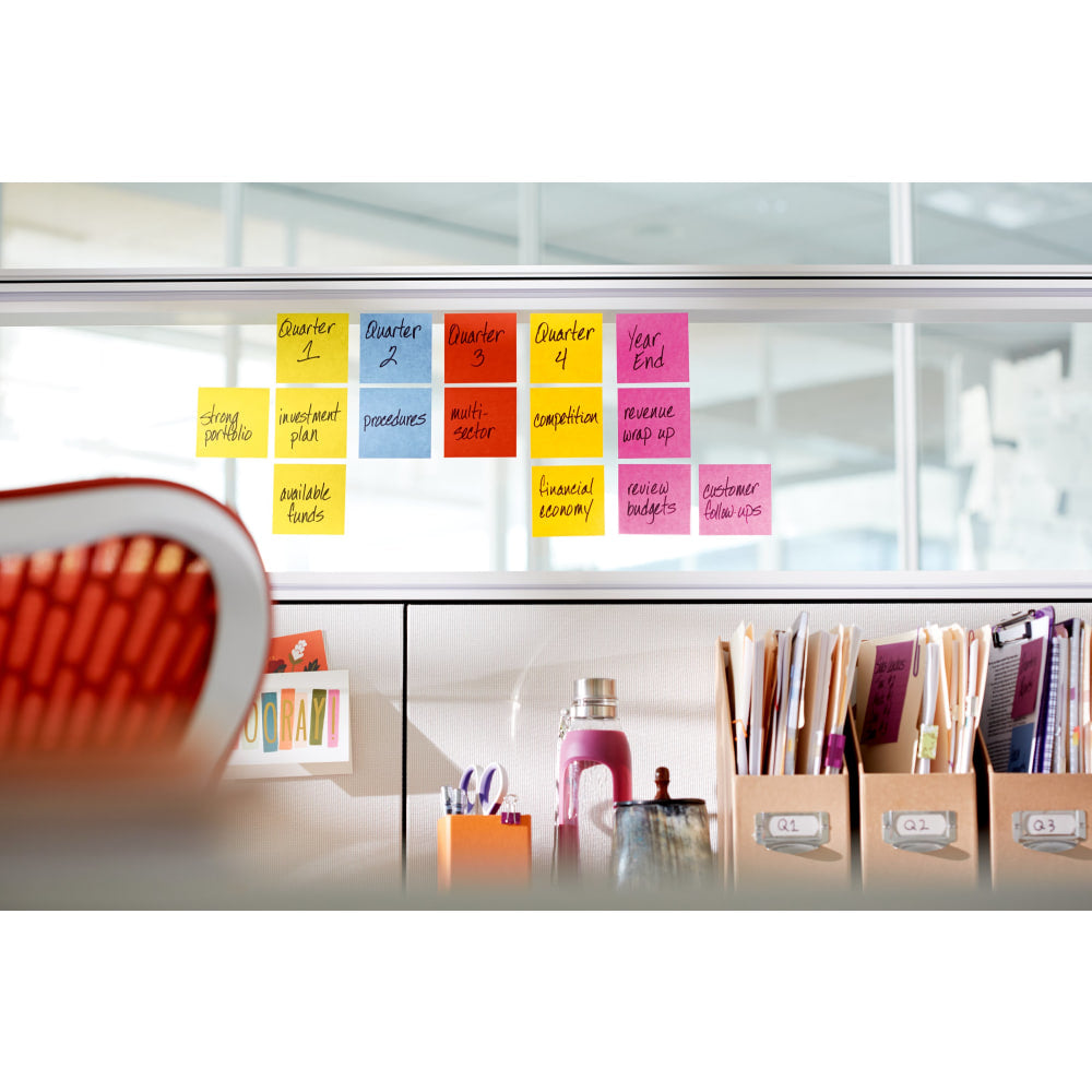 Post-it Super Sticky Notes, 3 in x 3 in, 15 Pads, 45 Sheets/Pad, 2x the Sticking Power, Playful Primaries and Energy Boost Collections