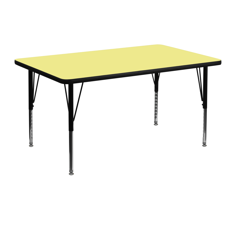 Flash Furniture 48inW Rectangular Thermal Laminate Activity Table With Short Height-Adjustable Legs, Yellow