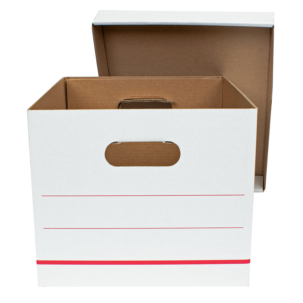 Office Depot Brand Standard-Duty Corrugated Storage Boxes, Letter/Legal Size, 15in x 12in x 10in,  60% Recycled, White/Red, Pack Of 15