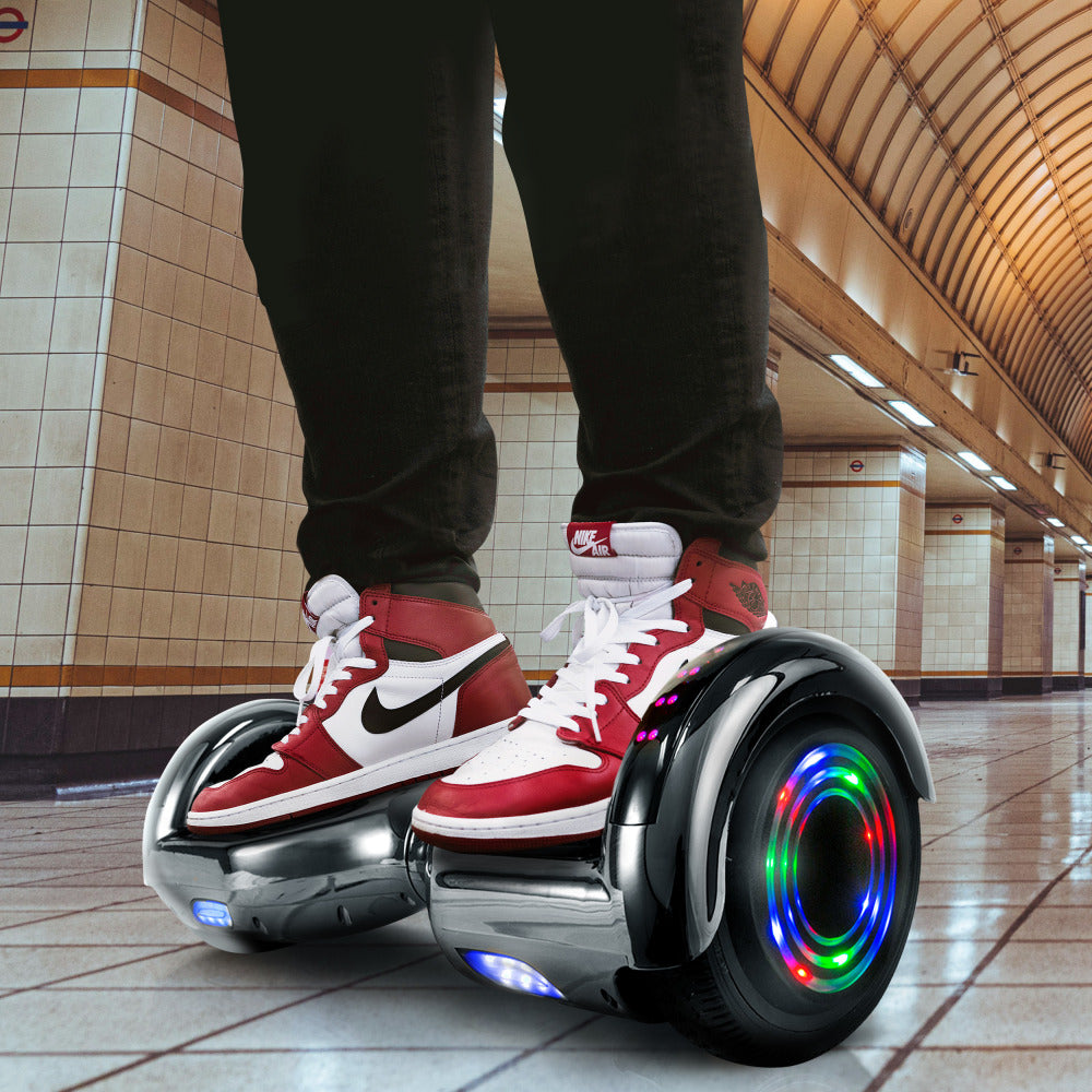 AOB Hoverboard With Bluetooth Speakers, 7inH x 27inW x 7-5/16inD, Black/Chrome