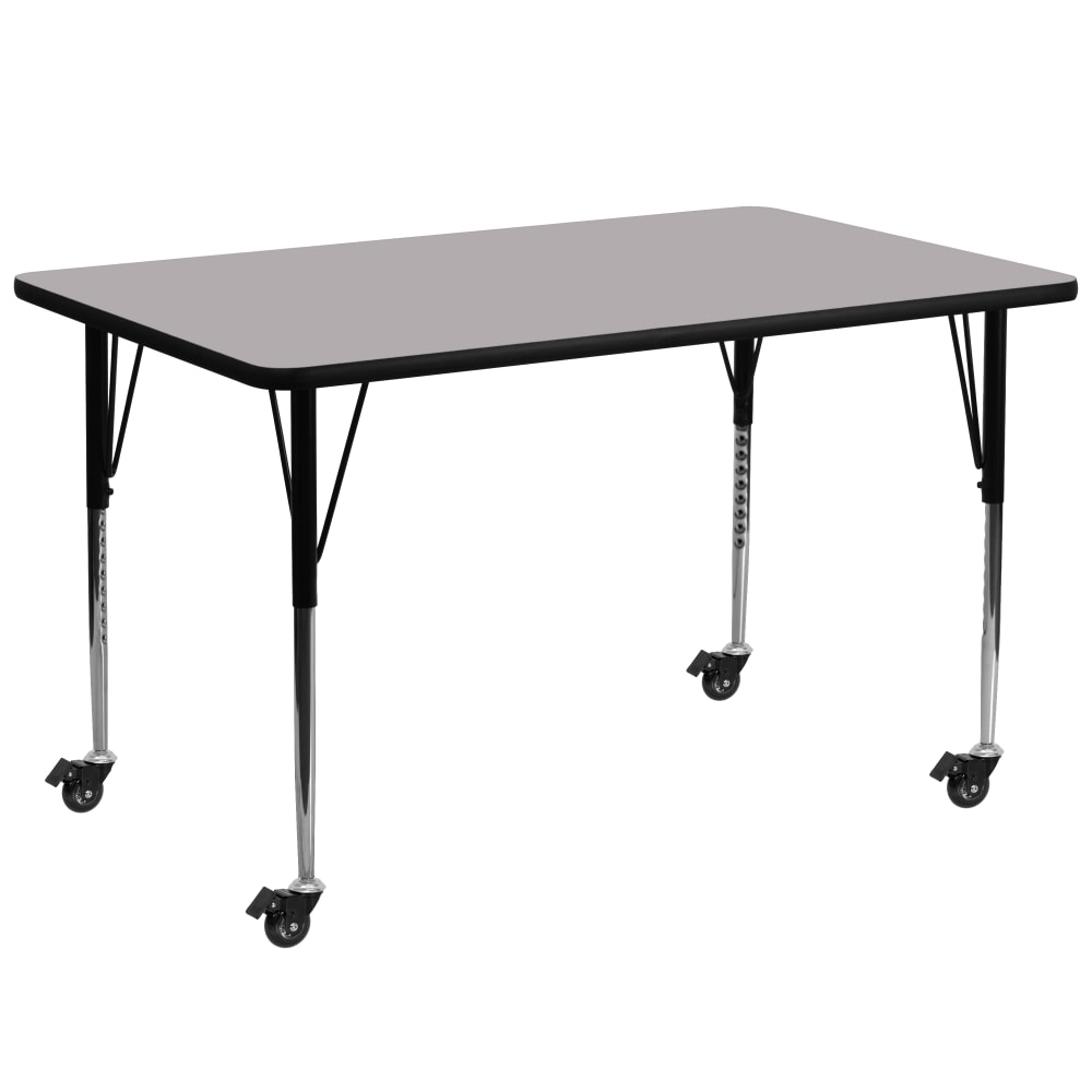 Flash Furniture Mobile Rectangular Thermal Laminate Activity Table With Standard Height-Adjustable Legs, 30-3/8inH x 30inW x 72inD, Gray