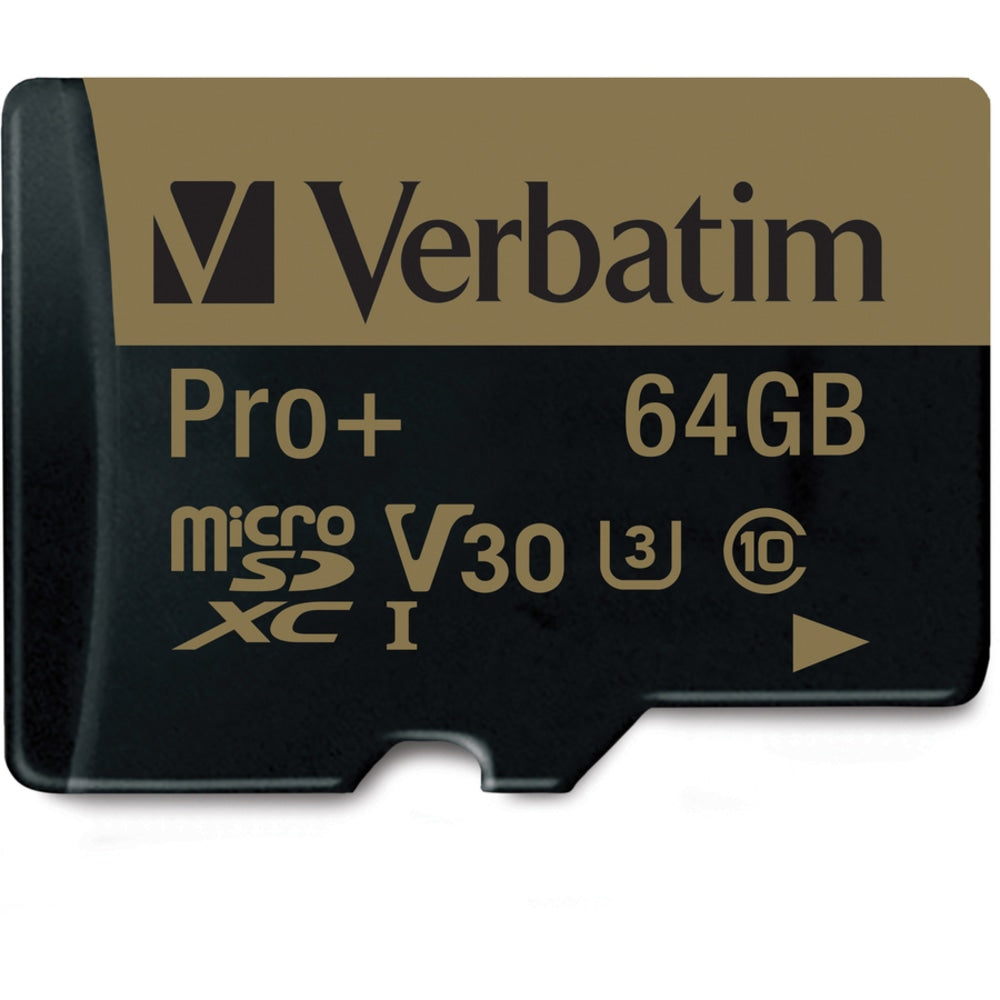 Verbatim 64GB Pro Plus 600X microSDHC Memory Card with Adapter, UHS-I V30 U3 Class 10 - 90 MB/s Read - 80 MB/s Write - 600x Memory Speed - Lifetime Warranty