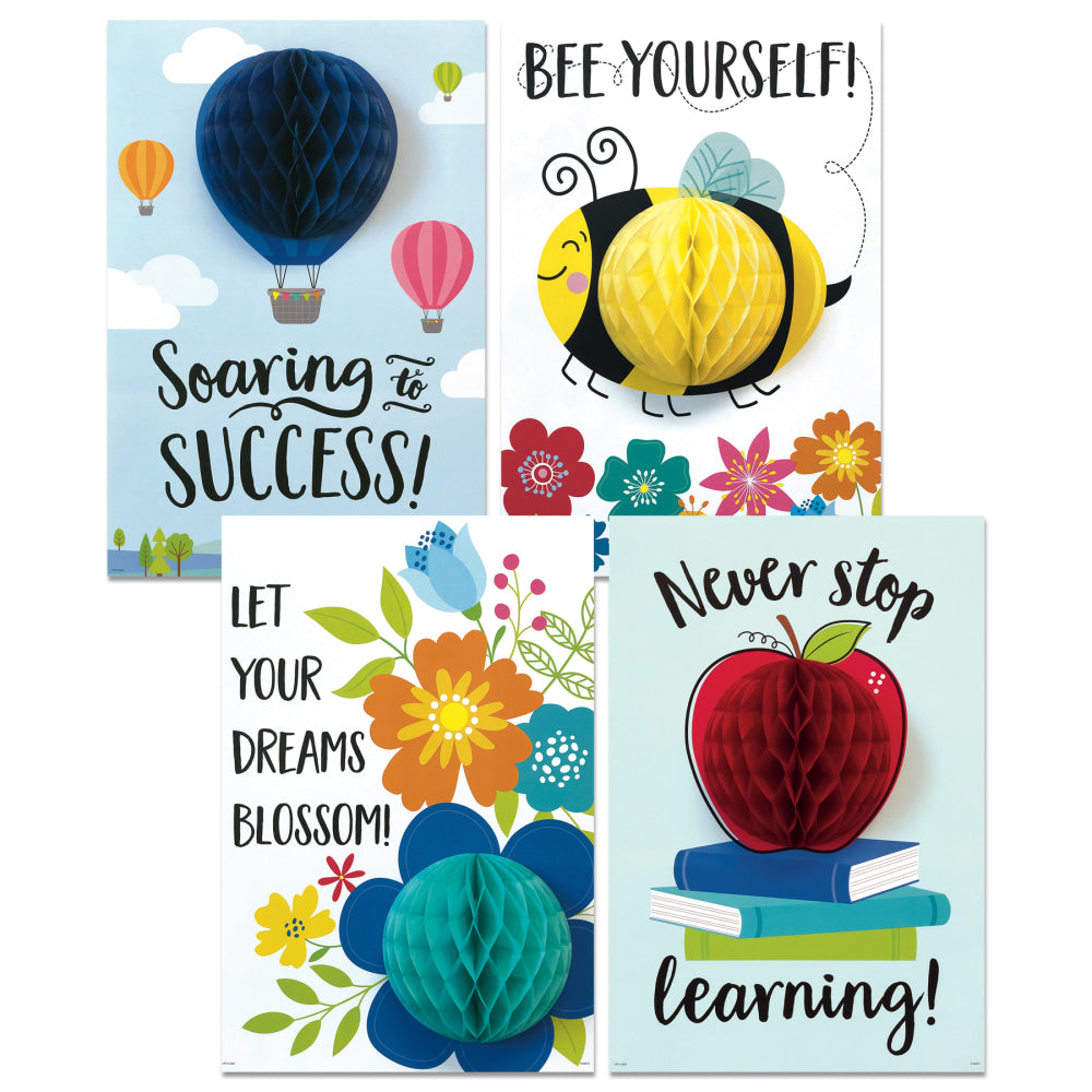 Creative Teaching Press 3D POP! Positive Mindset Inspire U Posters, 17-1/2in x 12in, Pack Of 4 Posters