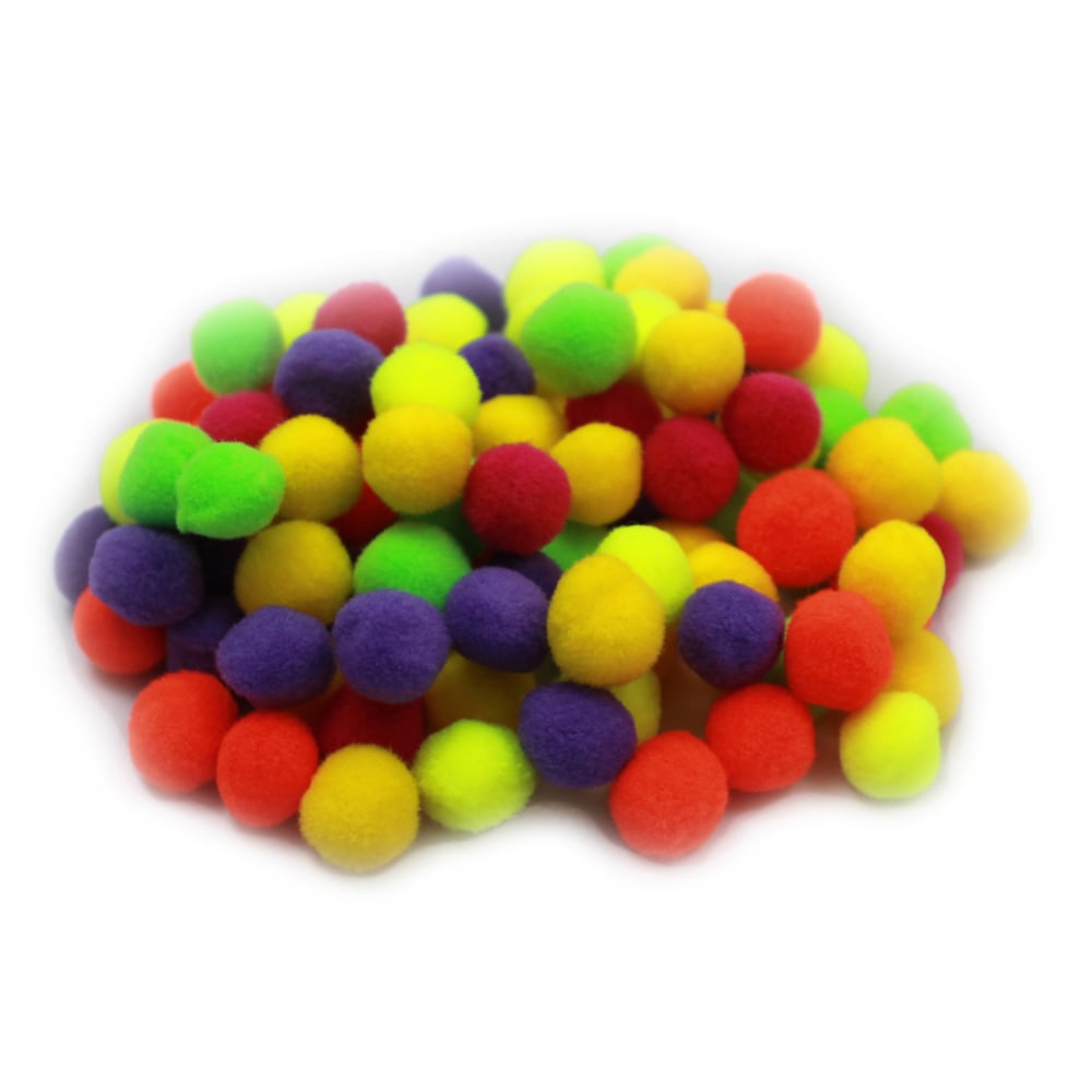 Charles Leonard Pom-Poms, 1/2in, Hot Colors, 100 Pom-Poms Per Pack, Set Of 12 Packs