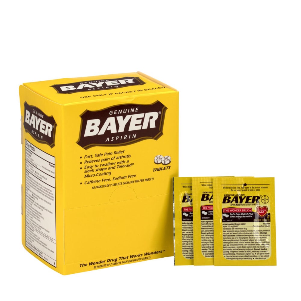 Bayer Aspirin, 2 Tablets Per Packet, Box Of 50 Packets