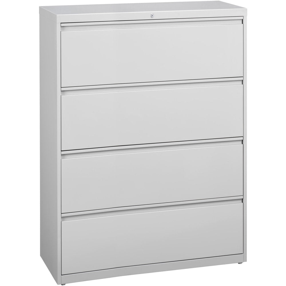 Lorell Fortress 42inW x 18-5/8inD Lateral 4-Drawer File Cabinet, Light Gray