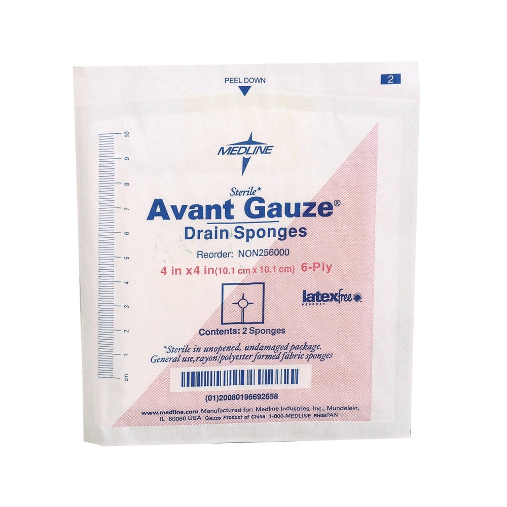 Avant Sterile Gauze Drain Sponge, 4in x 4in, White, Case Of 600