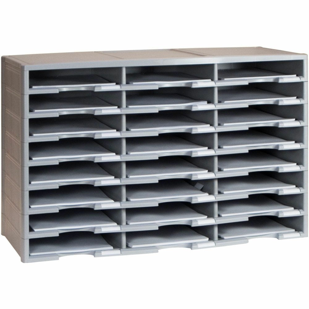 Storex Stackable Literature Sorter - 12000 x Sheet - 24 Compartment(s) - 9.50in x 12in - 20.5in Height x 14.1in Width31.4in Length - Gray - Plastic, Polystyrene - 1 Each