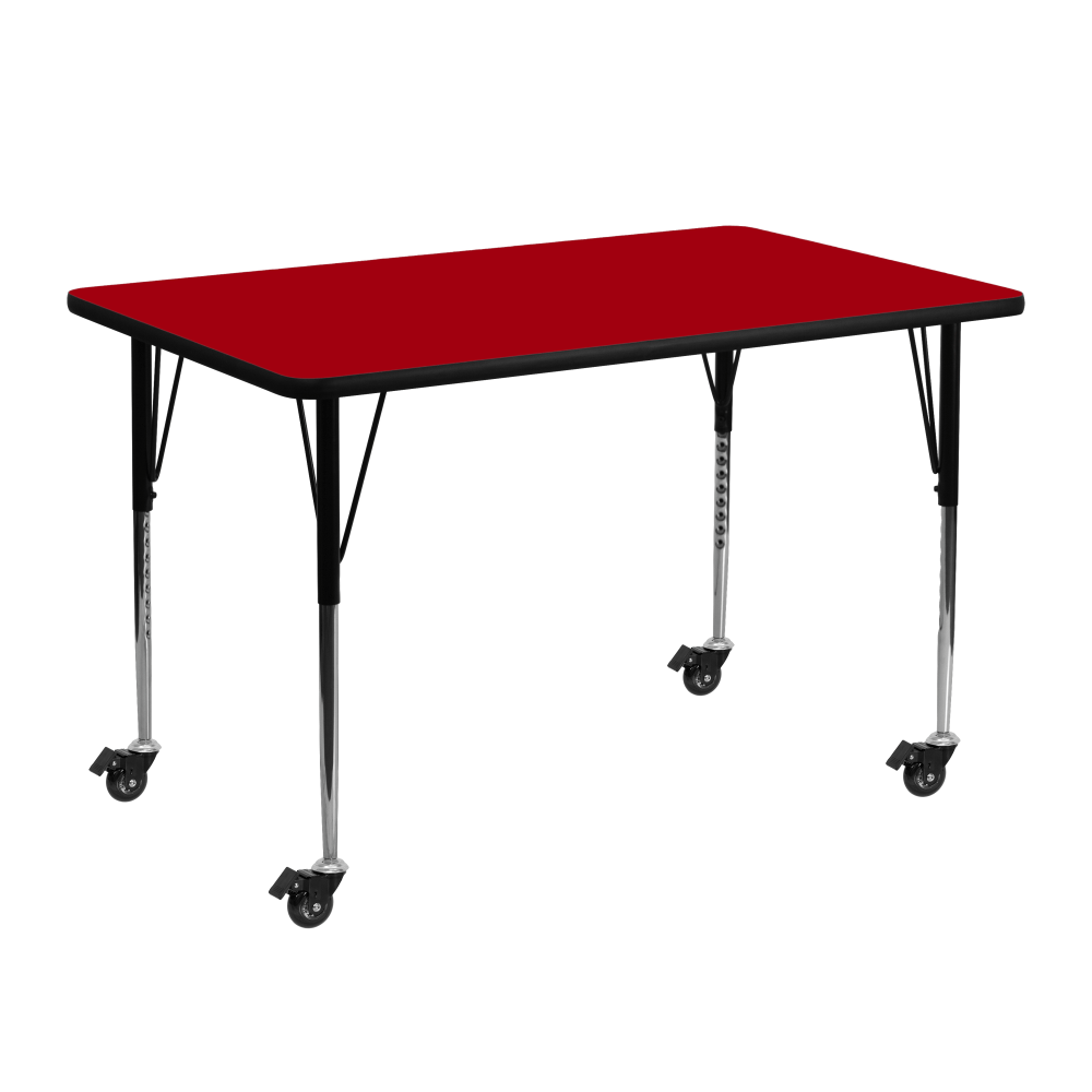 Flash Furniture Mobile 48inW Rectangular Thermal Laminate Activity Table With Standard Height-Adjustable Legs, Red