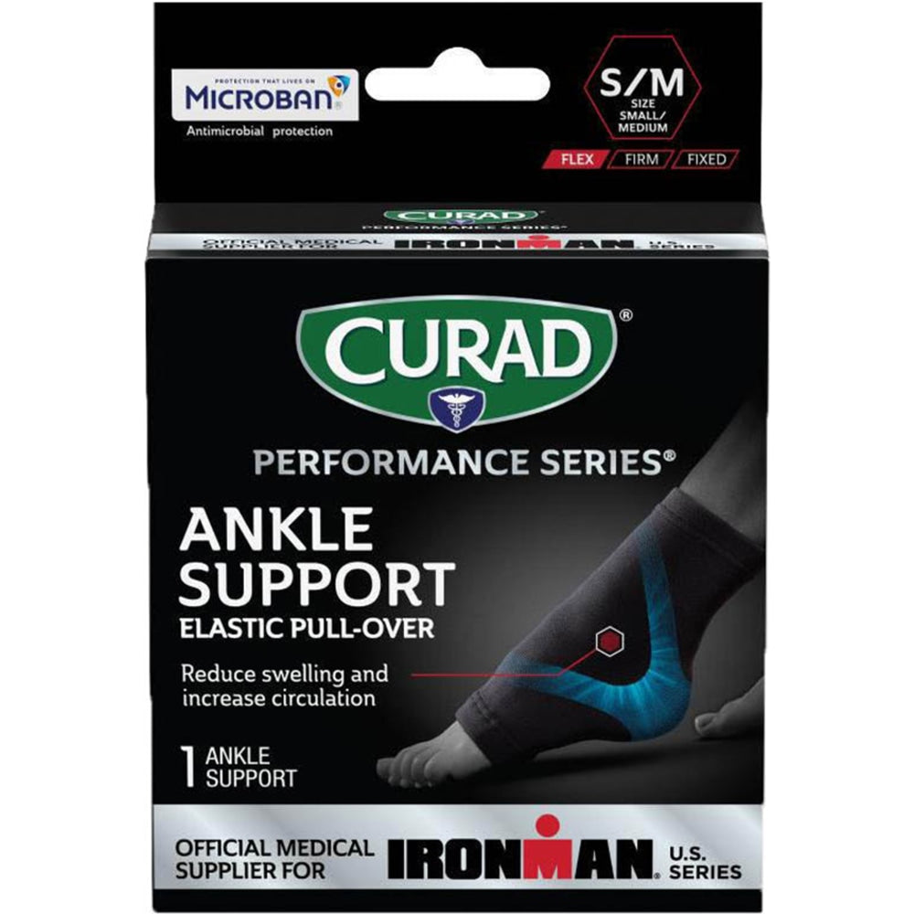 CURAD Elastic Ankle Support With Microban, Small/Medium, Black