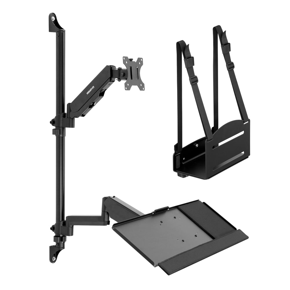 Mount-It! MI-7991 Wall-Mount Workstation With Monitor Mount, Keyboard Tray And CPU Holder, 12inH x 41inW x 7inD, Black