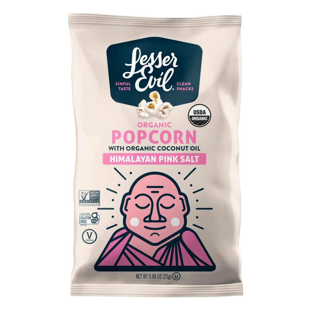 LesserEvil Organic Popcorn, Himalayan Pink, 0.88 Oz, Pack Of 18 Bags