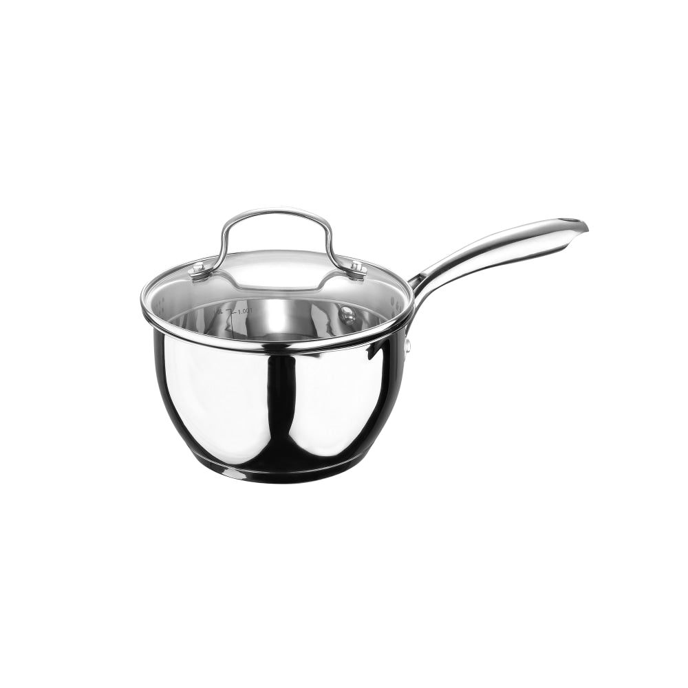 Bergner Essentials Stainless-Steel Saucier Pot With Tempered Glass Lid, 1.5 Qt, Stainless Steel