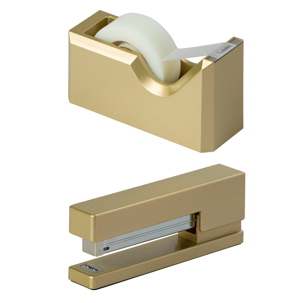 JAM Paper 2-Piece Office And Desk Set, 1 Stapler & 1 Tape Dispenser, Gold