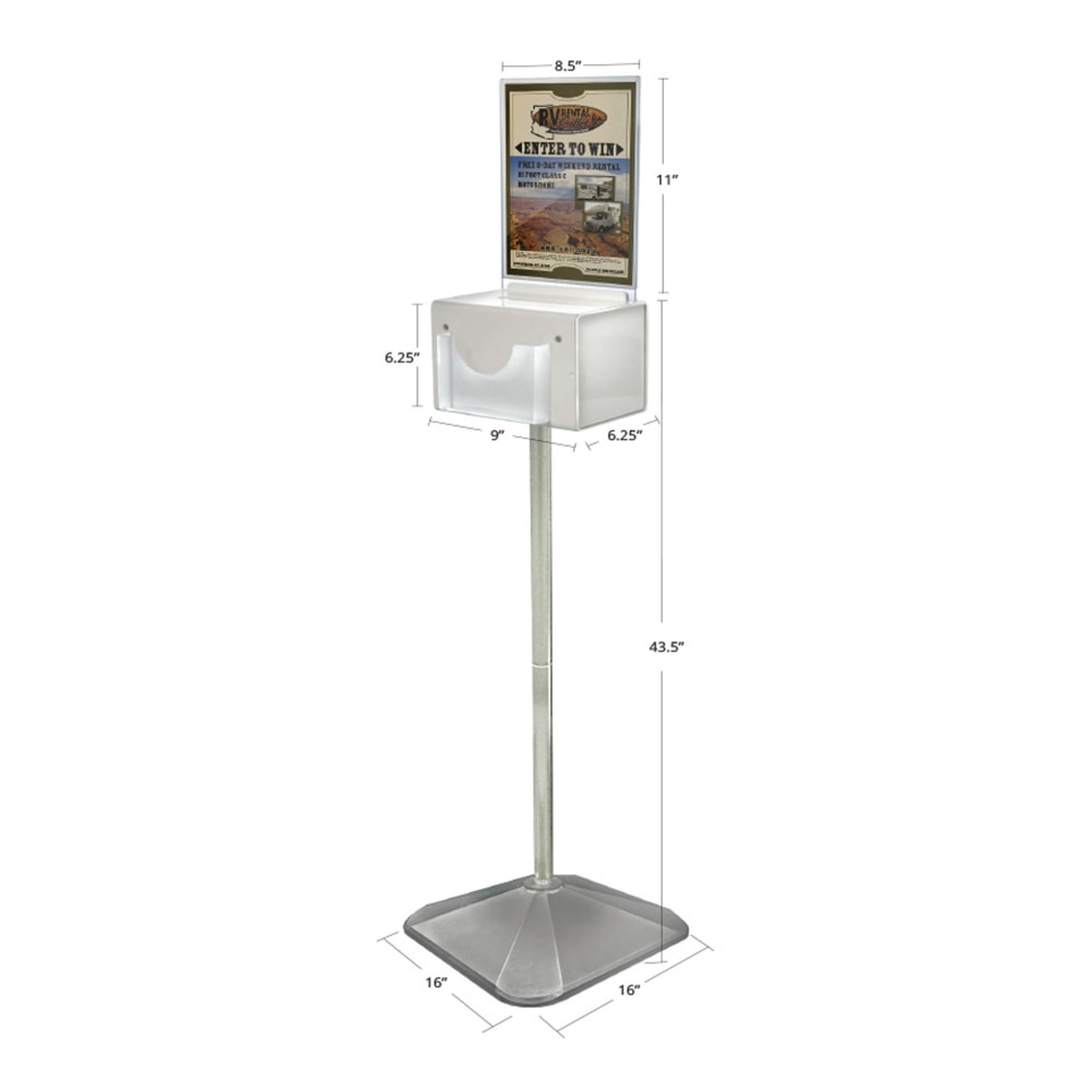 Azar Displays Large Lottery Box With Pocket And Pedestal Stand, 54-1/2inH x 16inW x 16inD, Clear