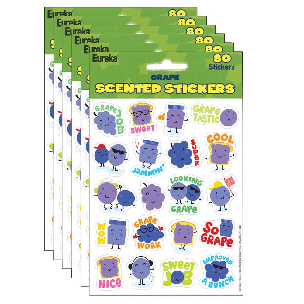 Eureka Scented Stickers, Grape, 80 Stickers Per Pack, Set Of 6 Packs