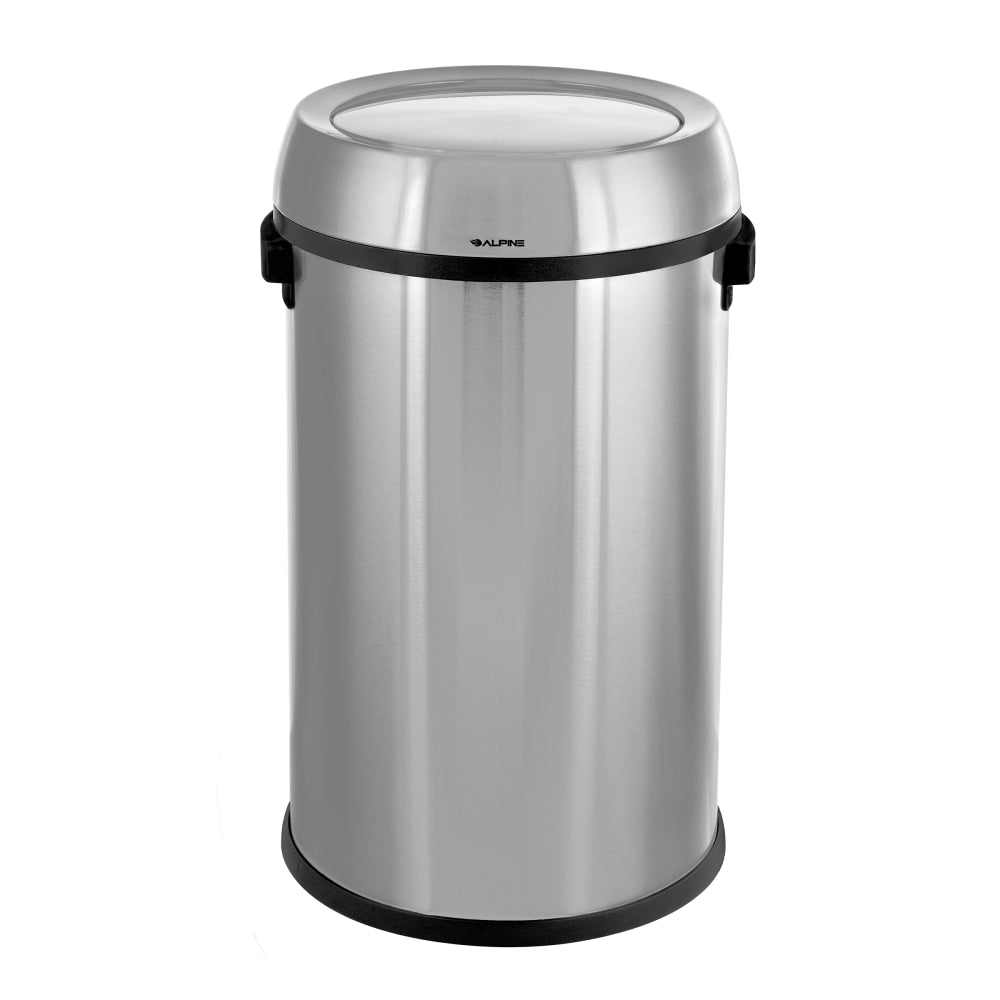 Alpine Industries Stainless Steel Commercial Trash Cans With Swing Lids, 17 Gallons, Silver, Pack Of 2 Cans