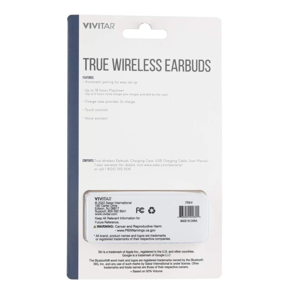 Vivitar True Wireless Bluetooth Earbuds, Black