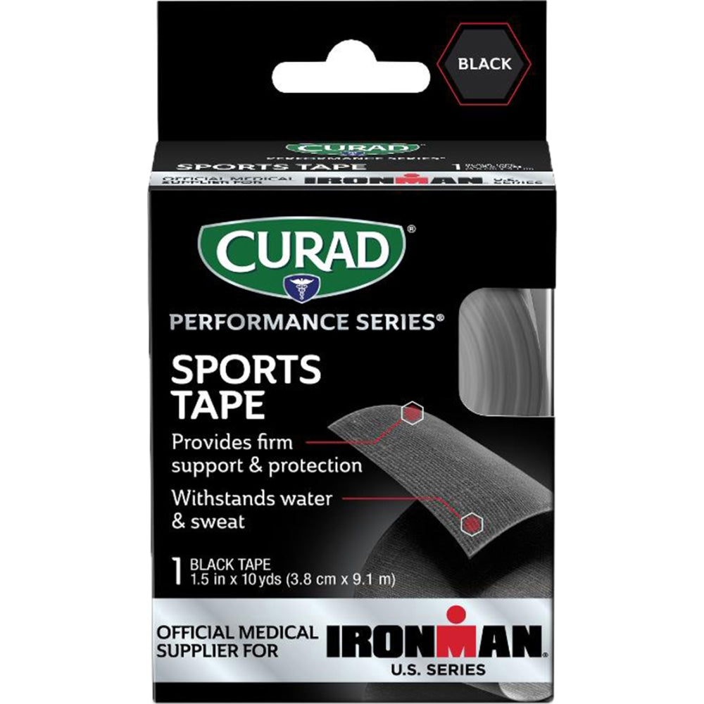 CURAD IRONMAN Performance Series Sports Tape, 1-1/2in x 10 Yd, Black, Case Of 24 Boxes