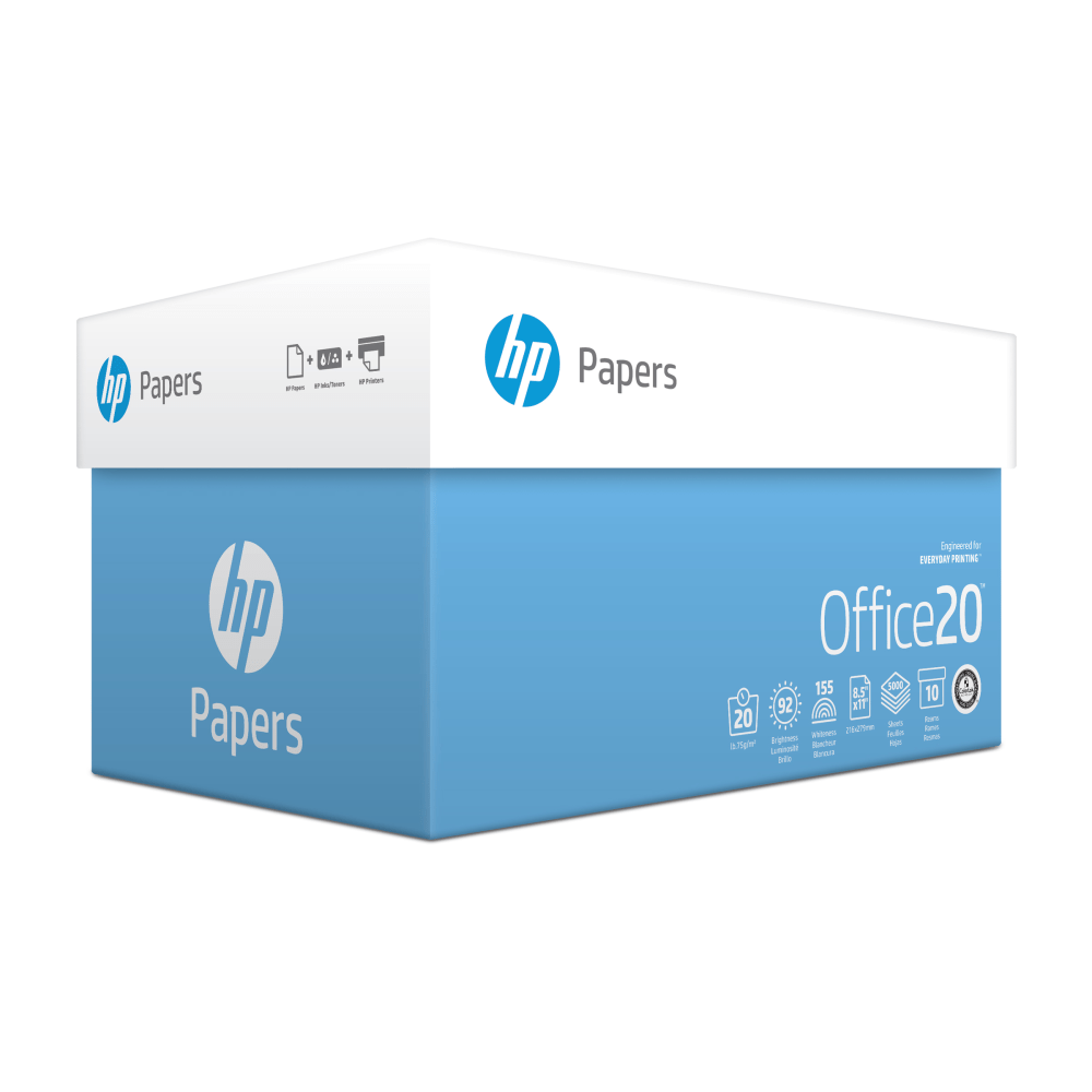 HP Office Multi-Use Printer & Copy Paper, White, Letter (8.5in x 11in), 5000 Sheets Per Case, 20 Lb, 92 Brightness, Case Of 10 Reams