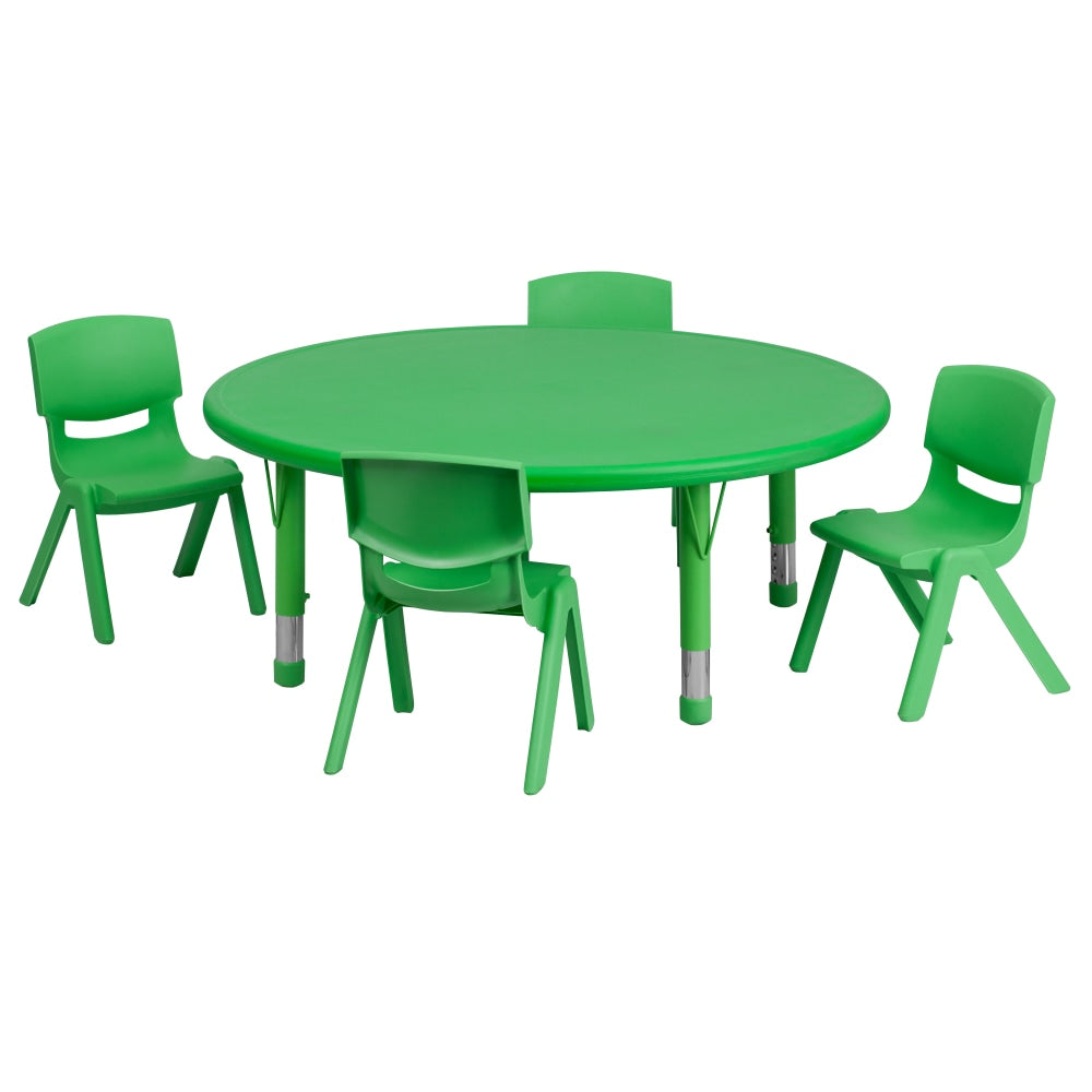 Flash Furniture Round Plastic Height-Adjustable Activity Table Set With 4 Chairs, 23-3/4inH x 45inW x 45inD, Green